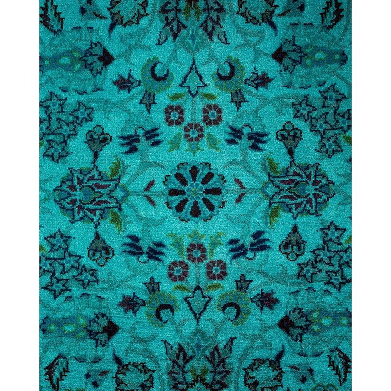 Overton Hand Knotted Wool Vintage Inspired Modern Contemporary Overdyed Blue Runner Rug - 2' 7" x 10' 4"