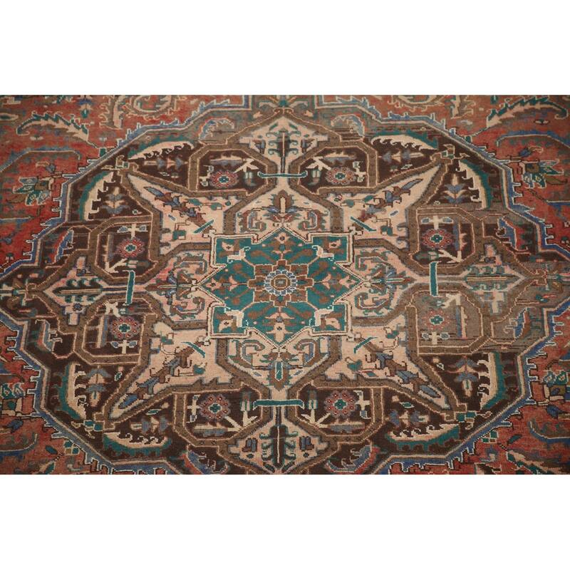 Hand Knotted Oriental 100% Wool Carpet Traditional Medallion Red Heriz Area Rug - 11' 2'' X 8' 3''
