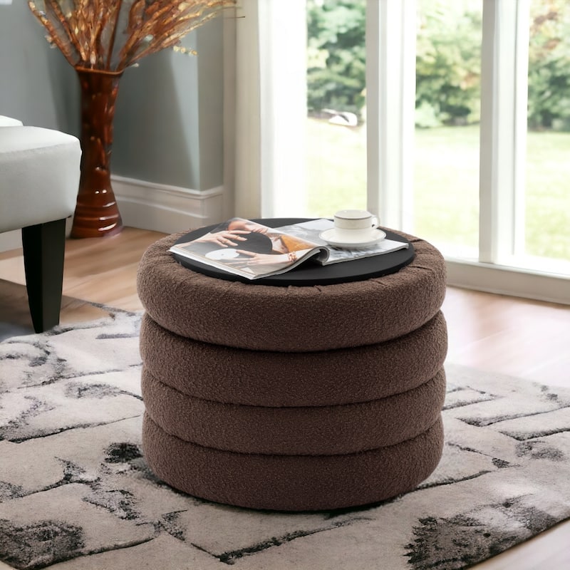 24'' L Upholstered Round Storage Ottoman Footstool