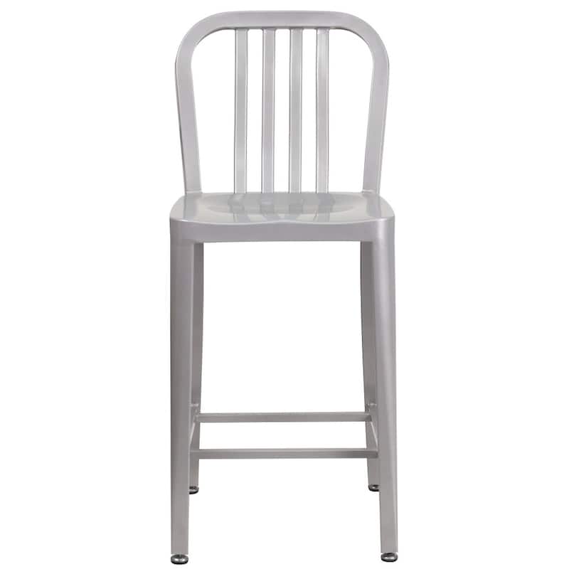 2 Pack 24'' High Metal Indoor-Outdoor Counter Height Stool w/ Vertical Slat Back