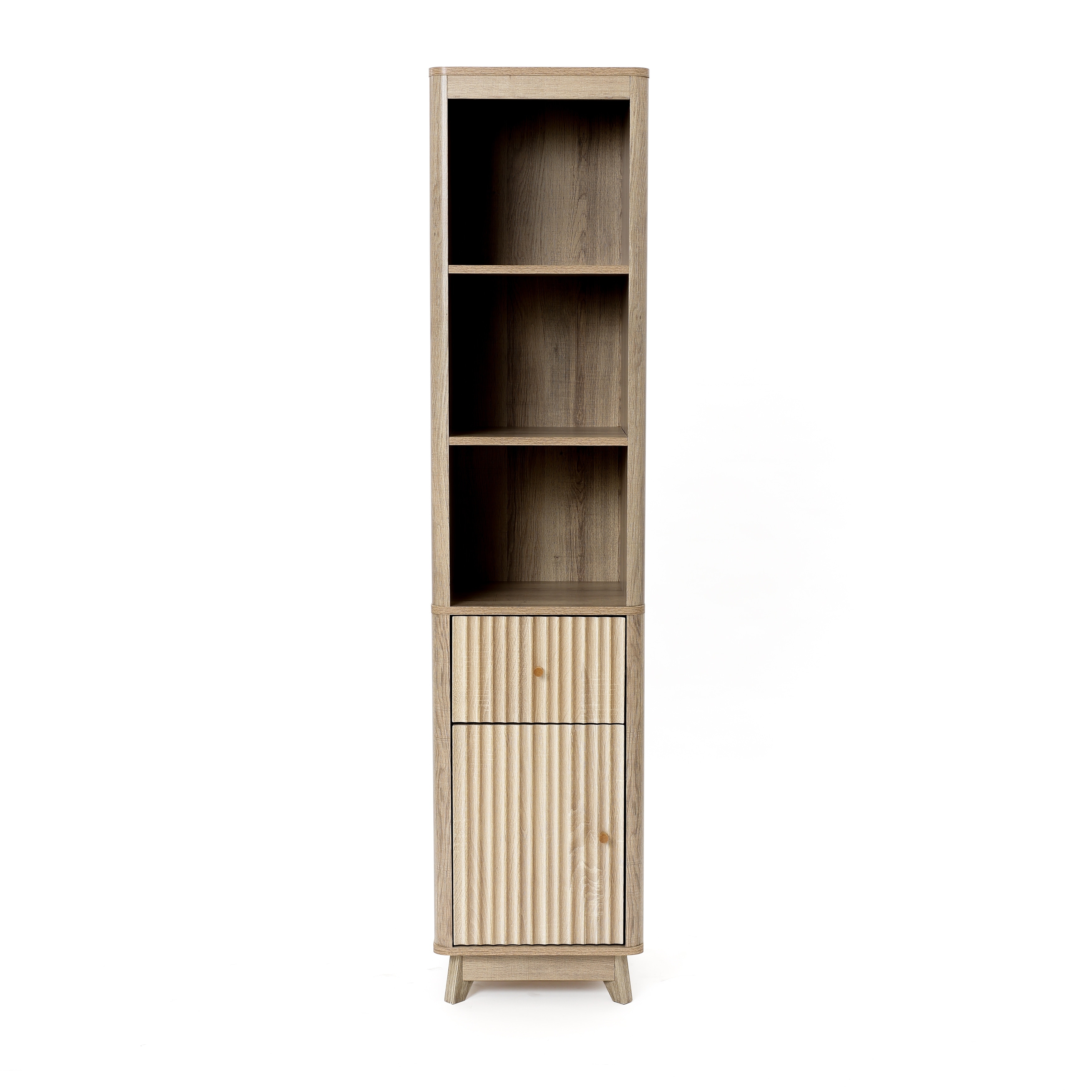 Natural Finish Wave-Patterned Manufactured Wood 1-Drawer 1-Door