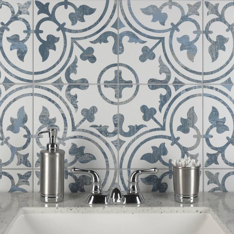 Merola Tile Cassis Arte Blue 9-3/4" x 9-3/4" Porcelain Floor and Wall Tile