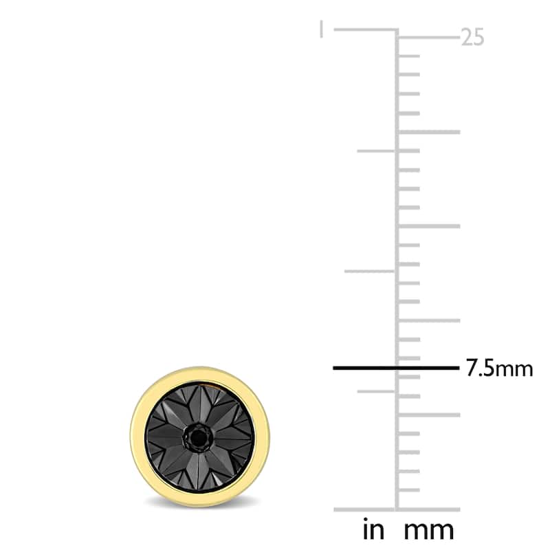 Miadora Black Diamond Accent Circle Men's Stud Earrings in Yellow Silver