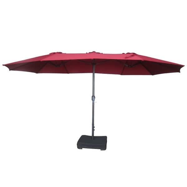 buy patio umbrella sale Ainfox 9ft Patio Umbrella with Lights 2-Tier Outdoor Umbrella with Base Red