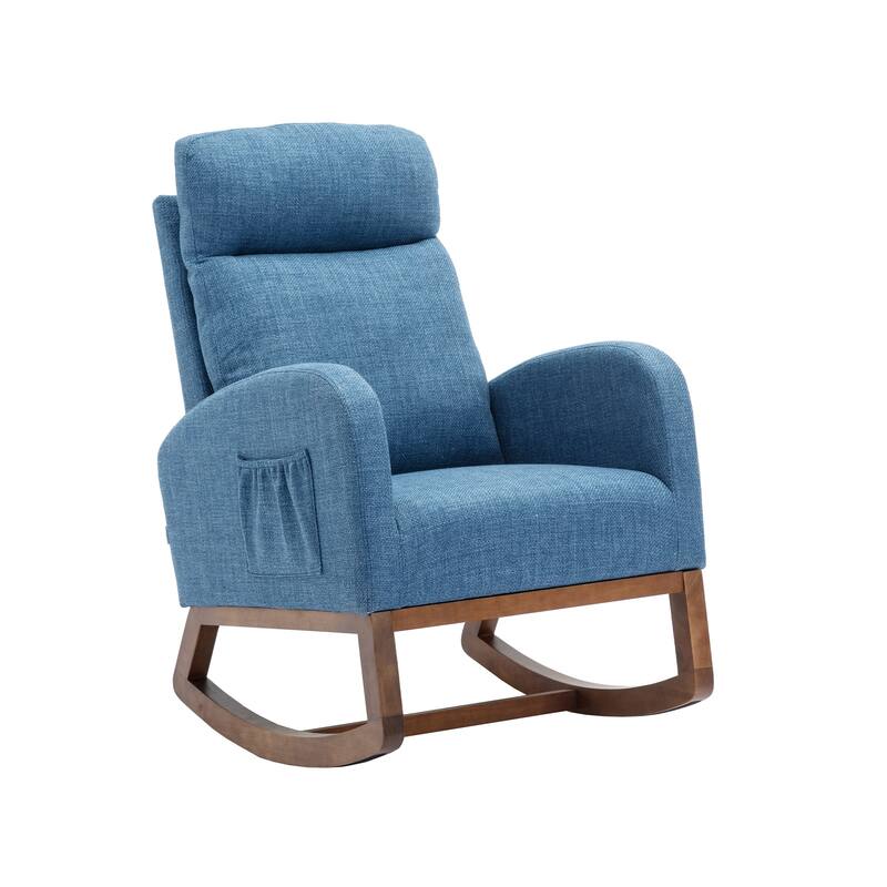 Modern 27" Upholstered Rocking Chair with Wood Legs and Side Pocket