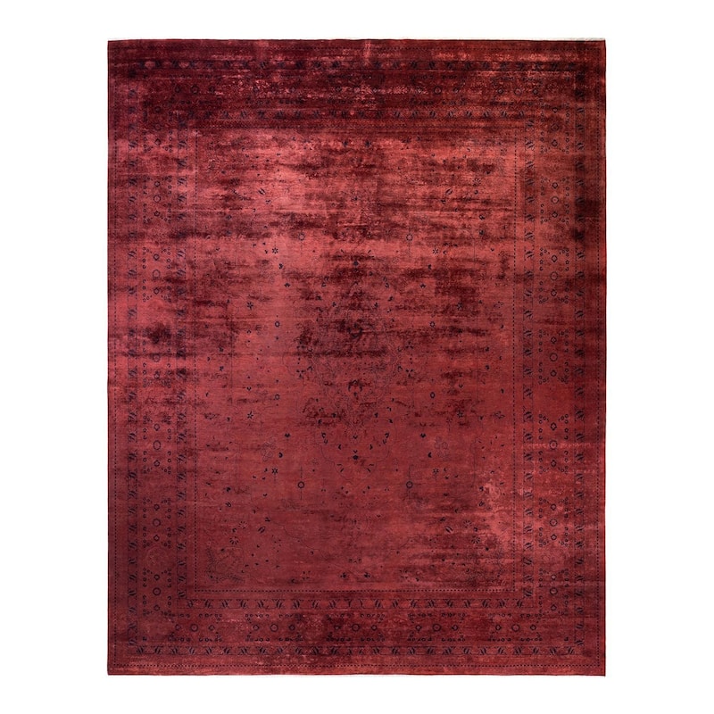 Overton Hand Knotted Wool Vintage Inspired Modern Contemporary Overdyed Red Area Rug - 12' 2" x 15' 3"