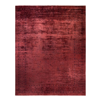 Overton Hand Knotted Wool Vintage Inspired Modern Contemporary Overdyed Red Area Rug - 12' 2" x 15' 3"