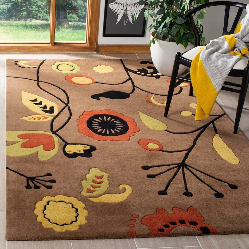 SAFAVIEH Handmade Soho Kaleena Floral N.Z. Wool Rug - 3'6" x 5'6" - Brown/Multi