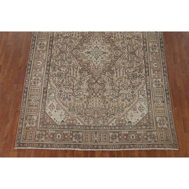 Tabriz Vintage Persian Area Rug Hand-Knotted Wool Carpet - 6'5" x 9'5"