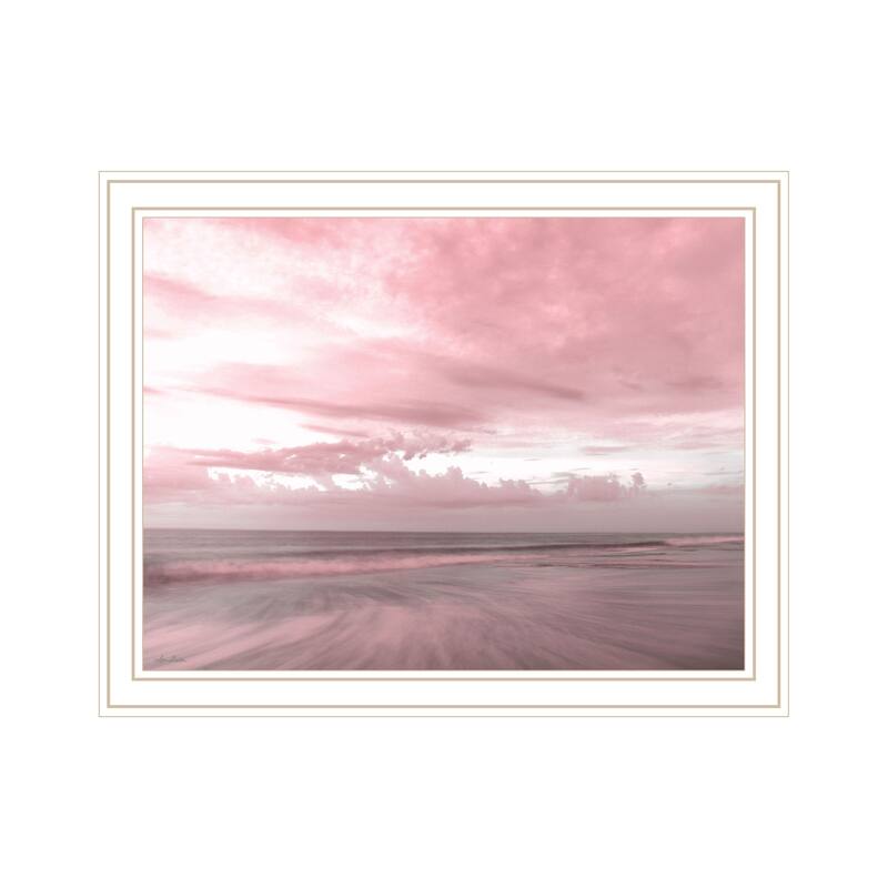 TrendyDecor4U Coastal "Pink Beach Emotions" Framed Print Wall Art - White