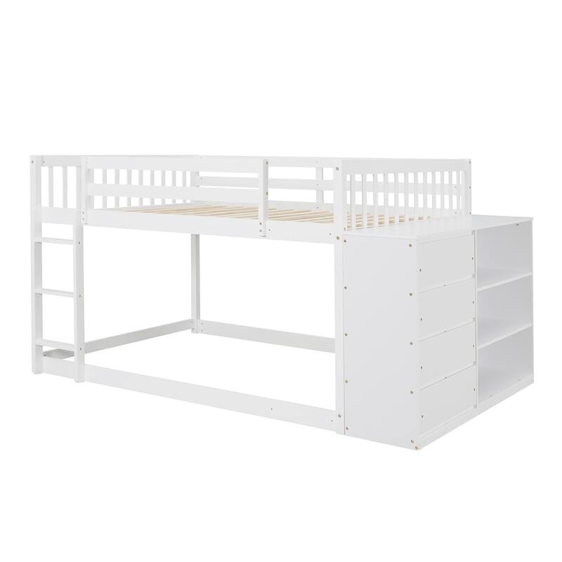 Space-Saving Full Bunk Bed with 4 Drawers, 3 Shelves, and Sturdy Ladder