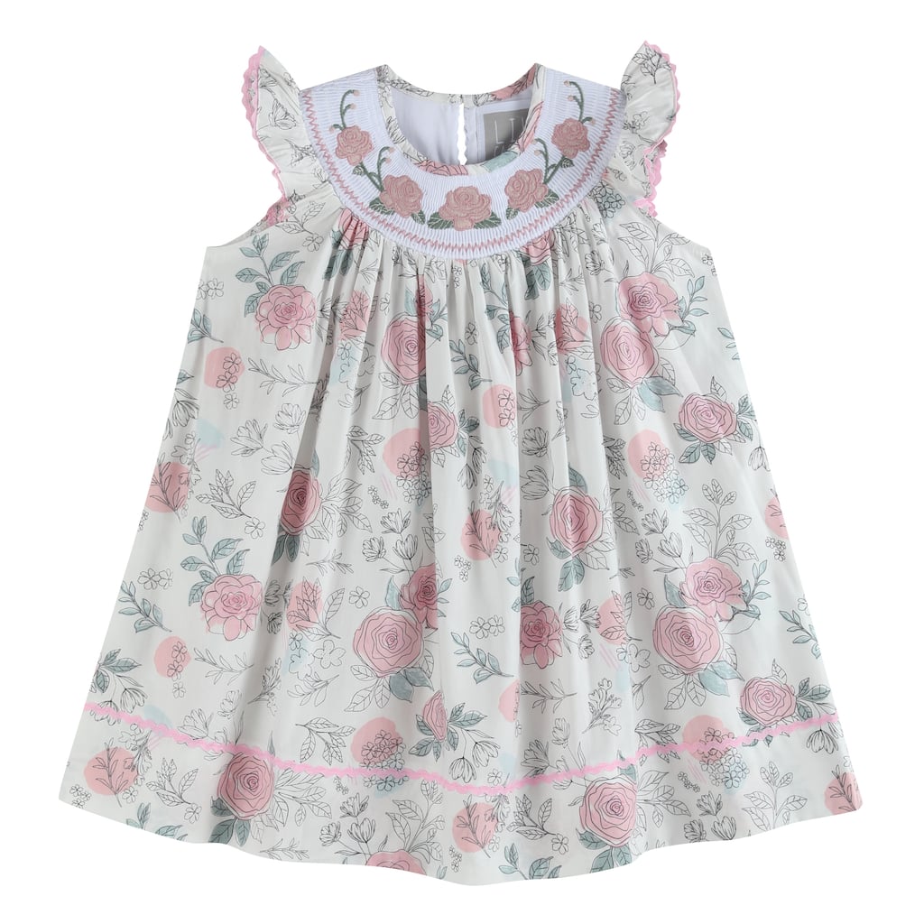 Lil Cactus White and Pink Floral Smocked Bishop Dress