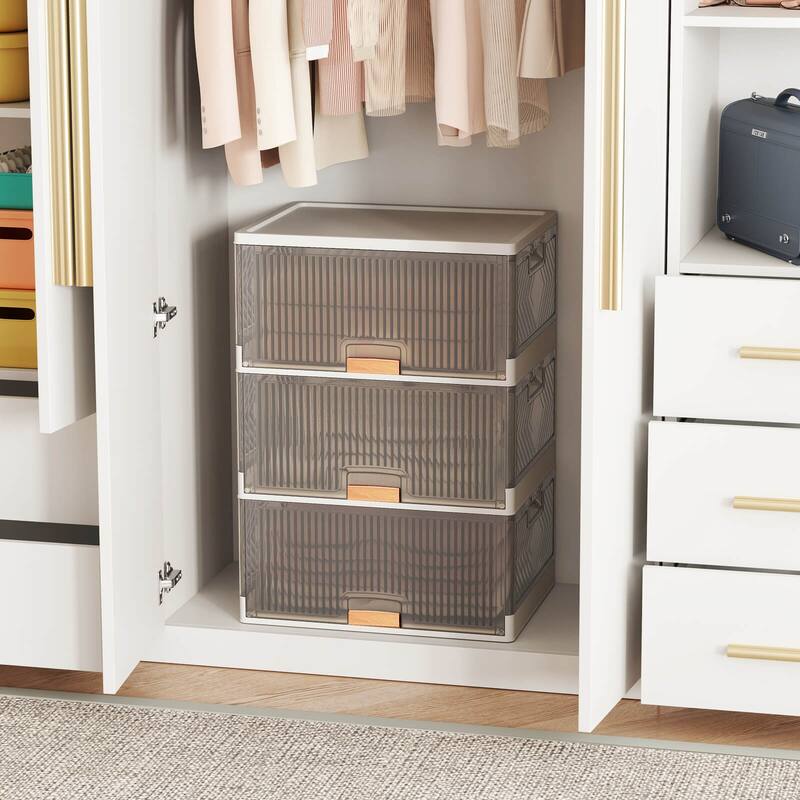 Costway 3-Cube Stackable Storage Bins with Detachable Wheels 13.5Gal - See Details