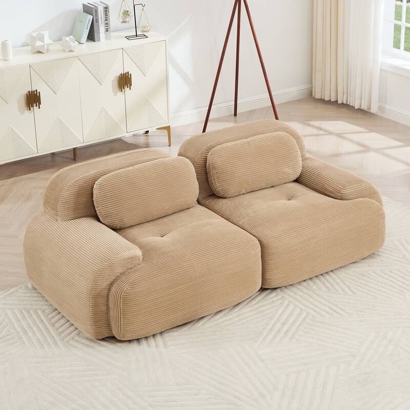 Rossetta Simplified Anti-Slip Style Premium Corduroy Fabric Modular Loveseat Sofa with Curved Armrests