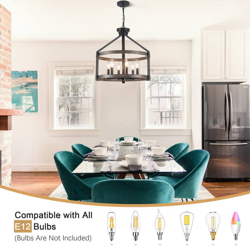 6- Light 20.3" Dimmable Modern Farmhouse Round Cage Chandelier for Dining Room Foyer - N/A