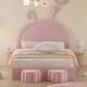 preview thumbnail 3 of 8, Full Size Upholstered Rabbit-Shape Bed with 2 Storage Stools, Velvet Platform Bed with Cartoon Ears Shaped Headboard, Pink