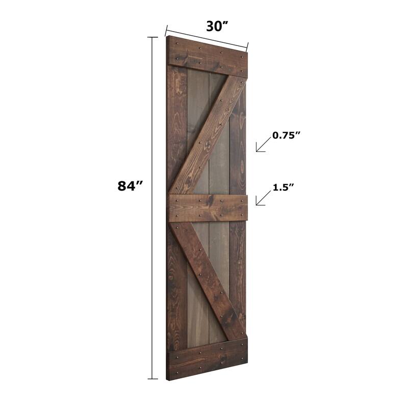 Coast Sequoia 30in x 84in K Series Multi-Color Pine Wood Sliding Barn Door With Hardware Kit