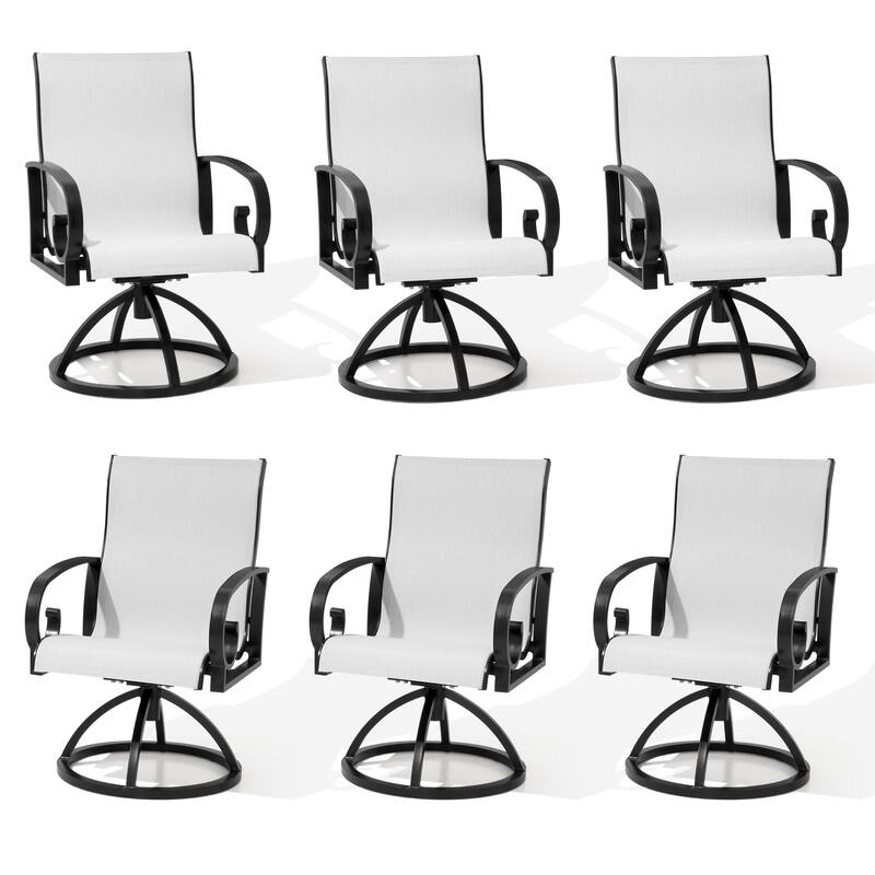 Outdoor Patio Swivel Dining Chairs with Sunbrella Textilene Mesh Fabric - Augustine Oyster - 6PC