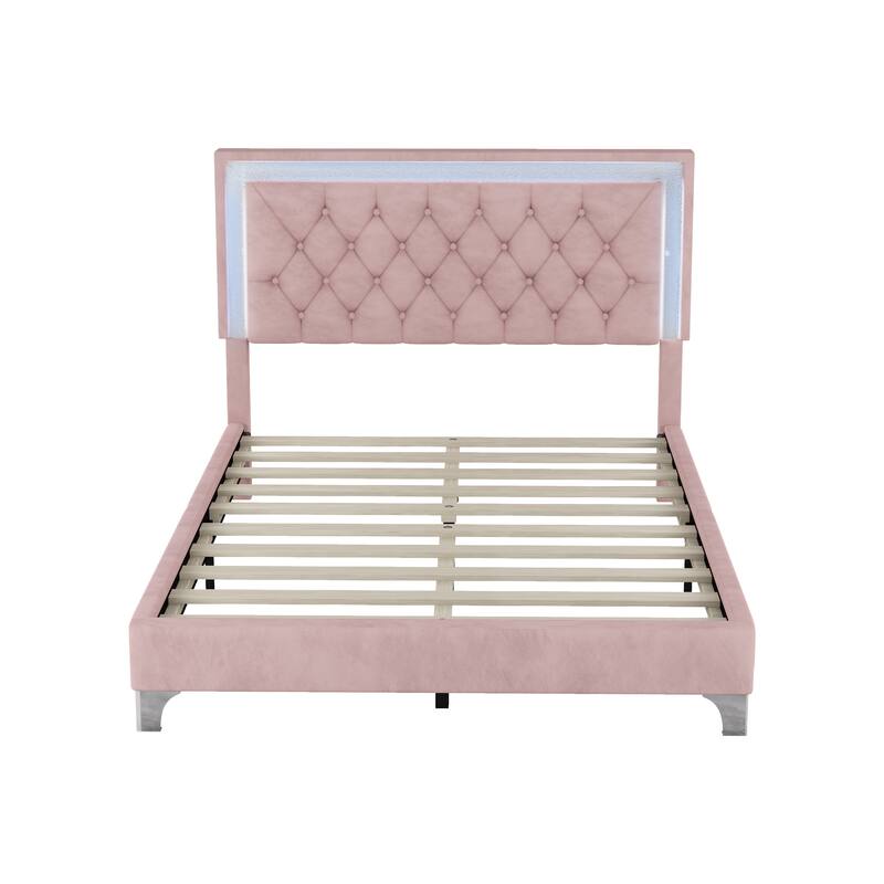 Full Size Upholstered Bed Frame with LED Lights