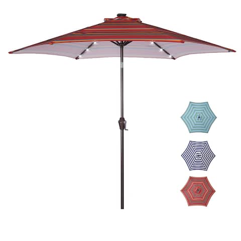 9FT Stripes Umbrella Outdoor Patio with LED Lights