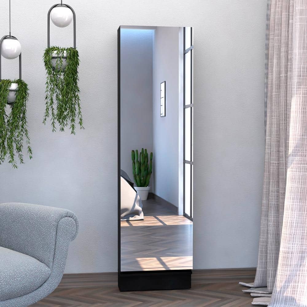 Shoe Rack, Five Interior Shelves, Mirror, Single Door Cabinet