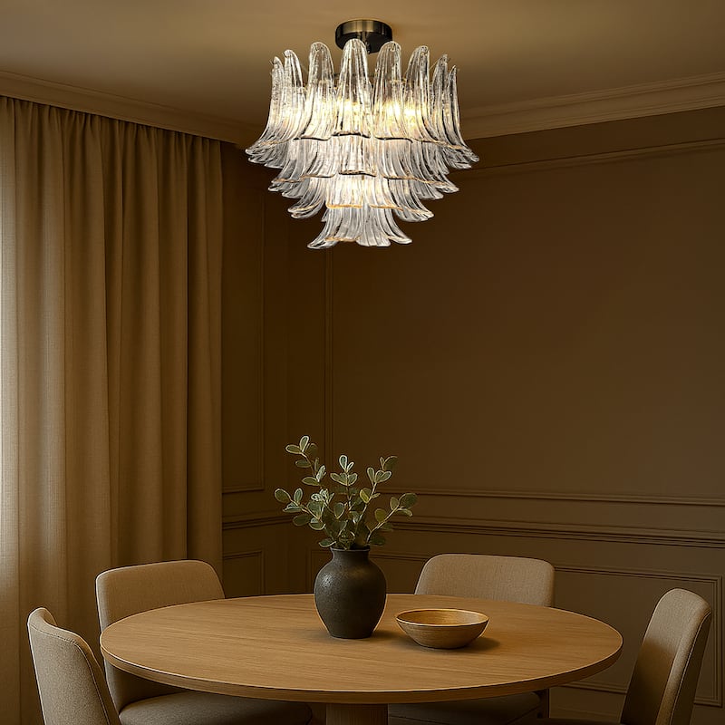 24'' Wide Vintage Mid-Century Modern Flush Mount 4-Light 4-Tier Clear Art Glass Pendant With Antique Bronze Finish - W24''