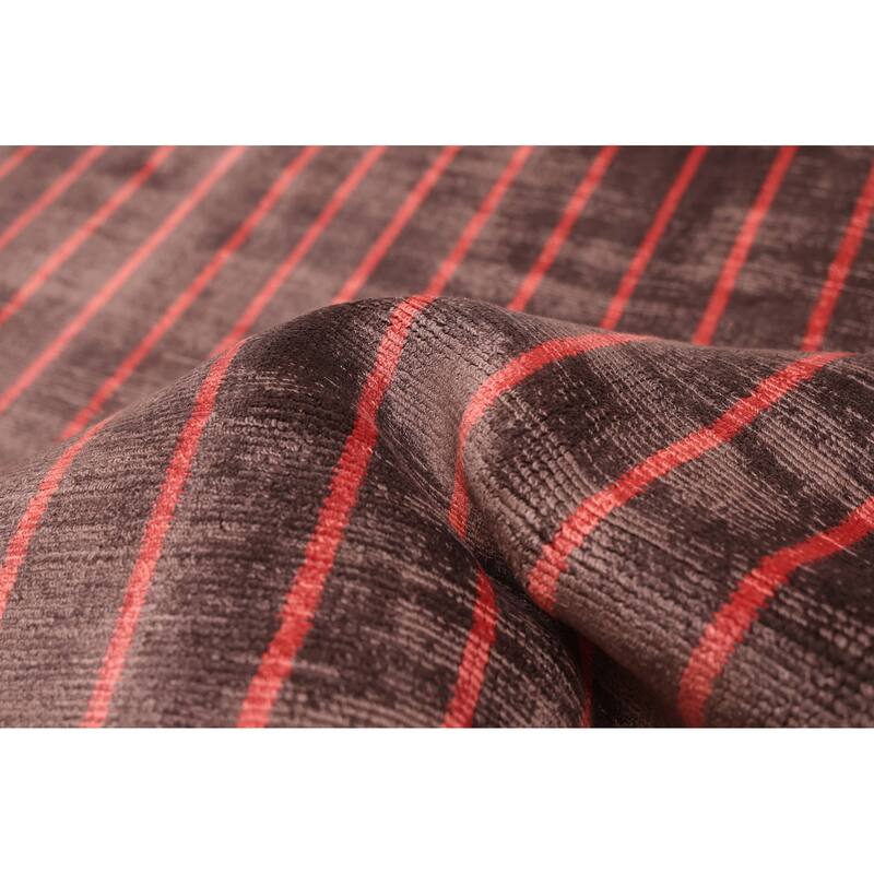 ECARPETGALLERY Hand Loomed Elysian Dark Brown, Light Grey Viscose Rug - 6'7 x 9'2