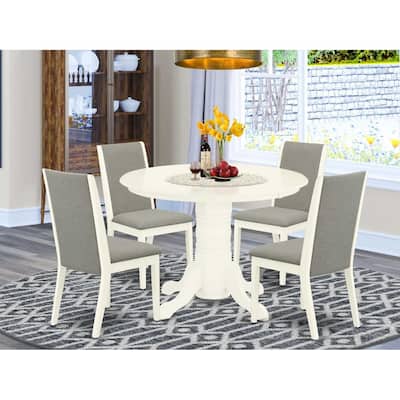 HomeStock 5-Piece Round Buttermilk and Cherry Finish Solid Wood Top Dining Table with 4 Parson Chair with Lattice Back