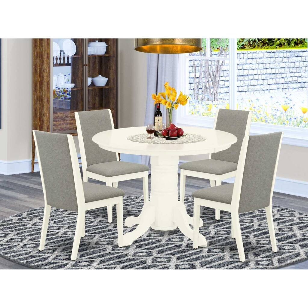 HomeStock 5-Piece Round Buttermilk and Cherry Finish Solid Wood Top Dining Table with 4 Parson Chair with Lattice Back
