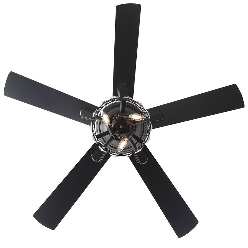 52" Flush Mount 5-Blade Modern Crystal Indoor Ceiling Fan with Light Kit and Remote