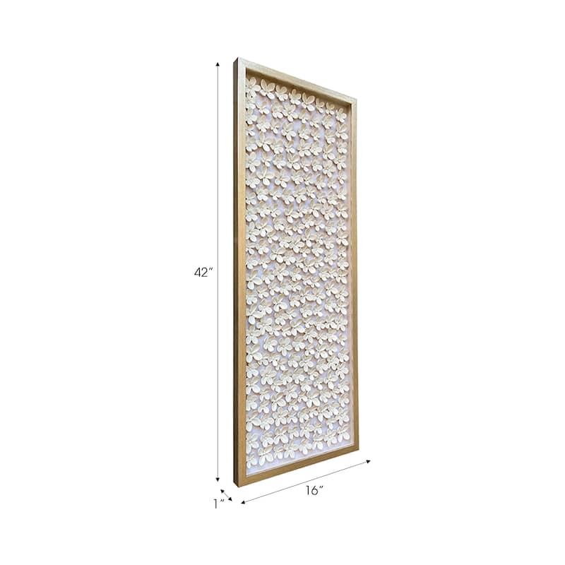 Resin Canvas Art Dimensional 3D Floral Design Wall Decor - 42" White