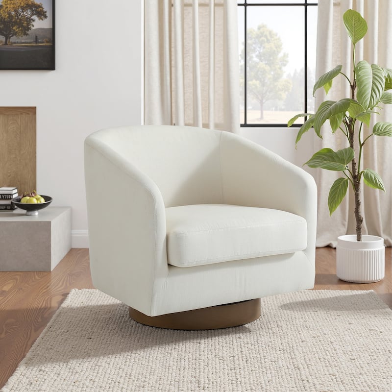 31.1'' W Modern Barrel Swivel Accent Chair - Beige-Linen