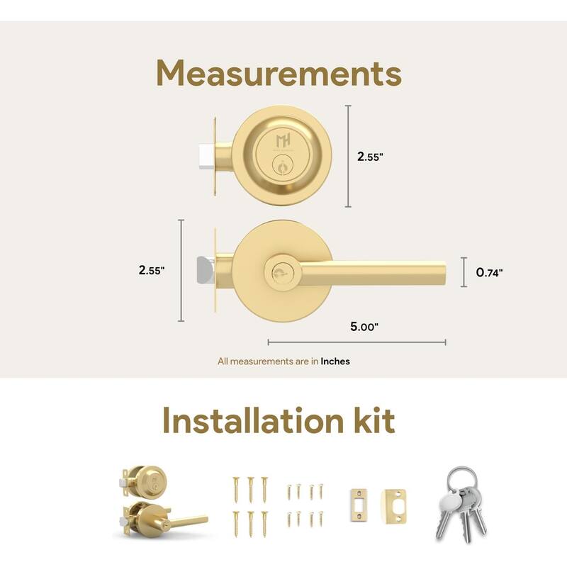 Mega Handles RONN Modern Door Handle with Deadbolt – Front Door Keyed Flat Entry Lever & Round Single Cylinder Lock Set