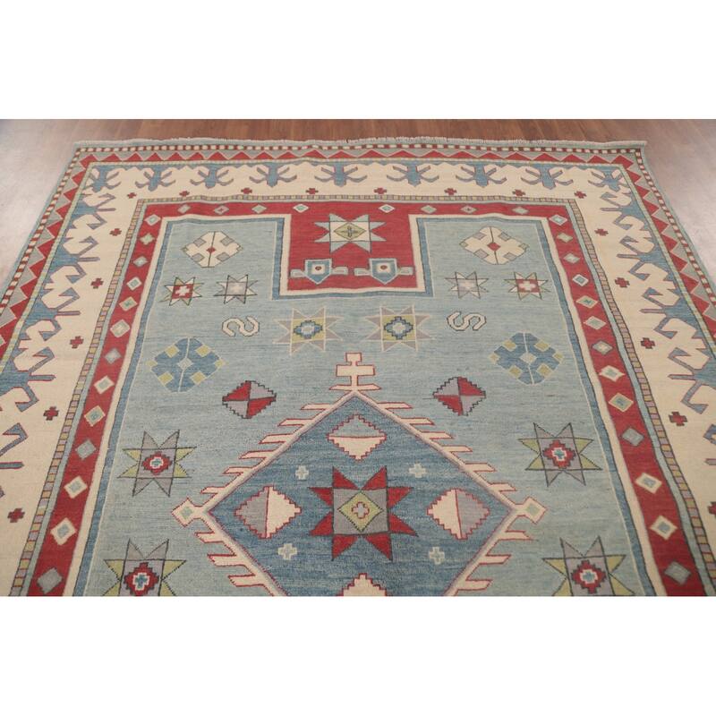 Geometric Kazak Oriental Area Rug Handmade Traditional Wool Carpet - 6'11" x 9'5"