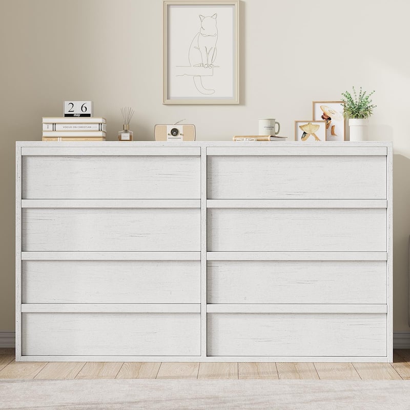6/7/8 Drawer Dresser for Bedroom, 54" Wide Modern Double Dresser Organizer with Concave Handles - White