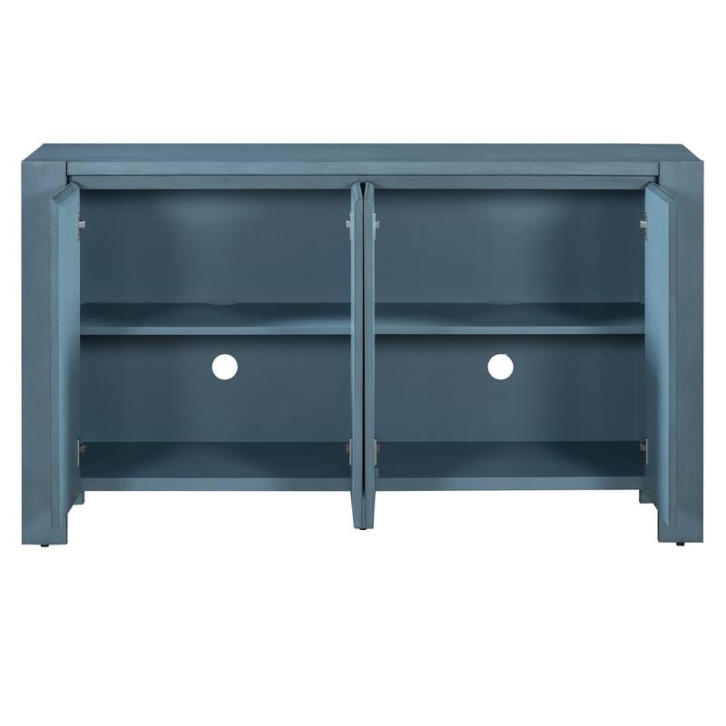 Retro 4-Door Buffet Cabinet with Adjustable Shelves Storage, for Dining Room, Kitchen and Living Room, Navy