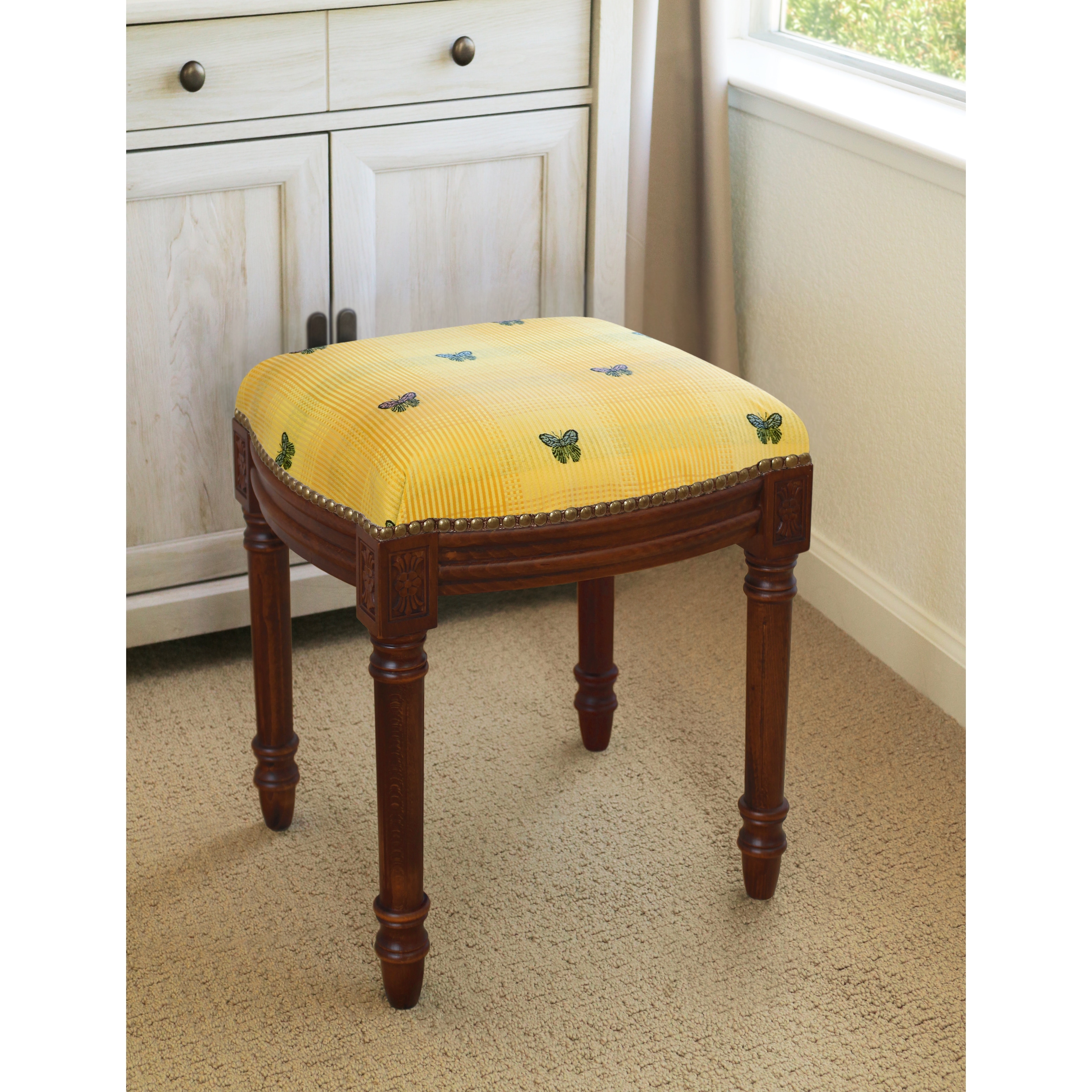 Yellow Butterfly Vanity Stool