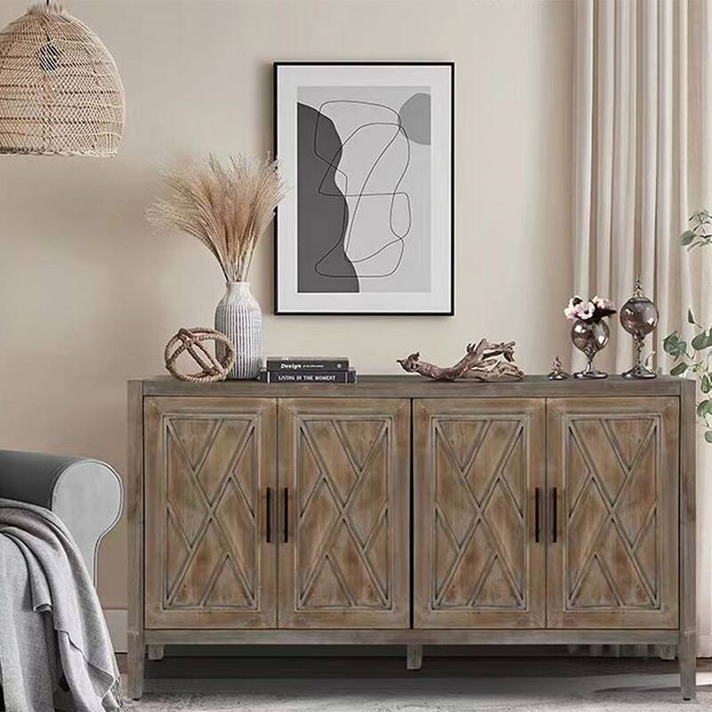 59.80"W Wooden Country Vintage Old Entryway Cabinet With 4 Doors