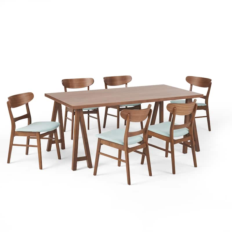 Idalia Mid-Century Modern 7 Piece Dining Set by Christopher Knight Home - Walnut + Mint
