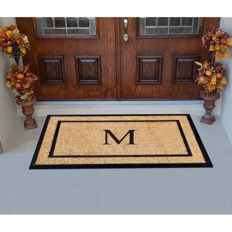 A1HC Natural Coir Monogrammed Door Mat for Front Door, Durable Large Outdoor Rug, Heavy Duty Welcome Doormat - 24" X 48"