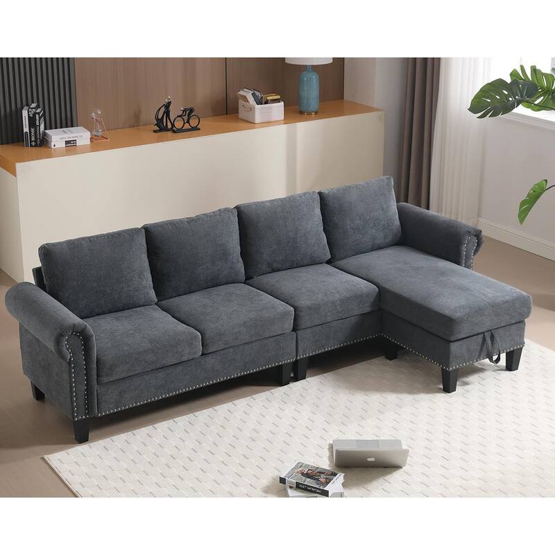 106" Modern L Shape Convertible Linen Sectional Sofa with Storage for Living Room