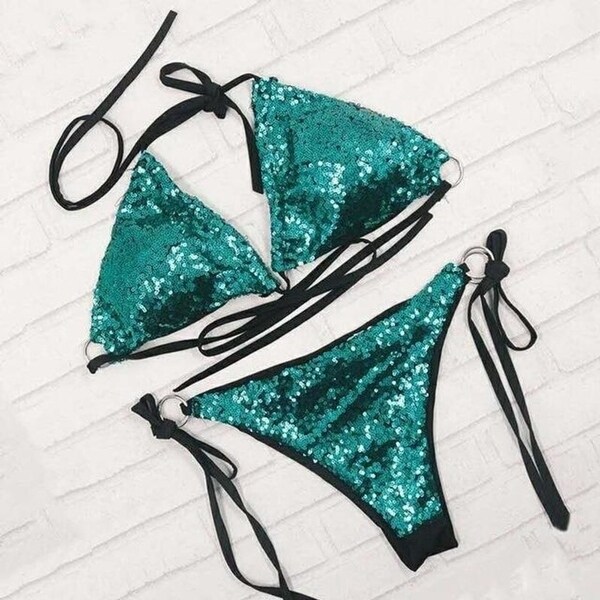 green and gold swimsuit