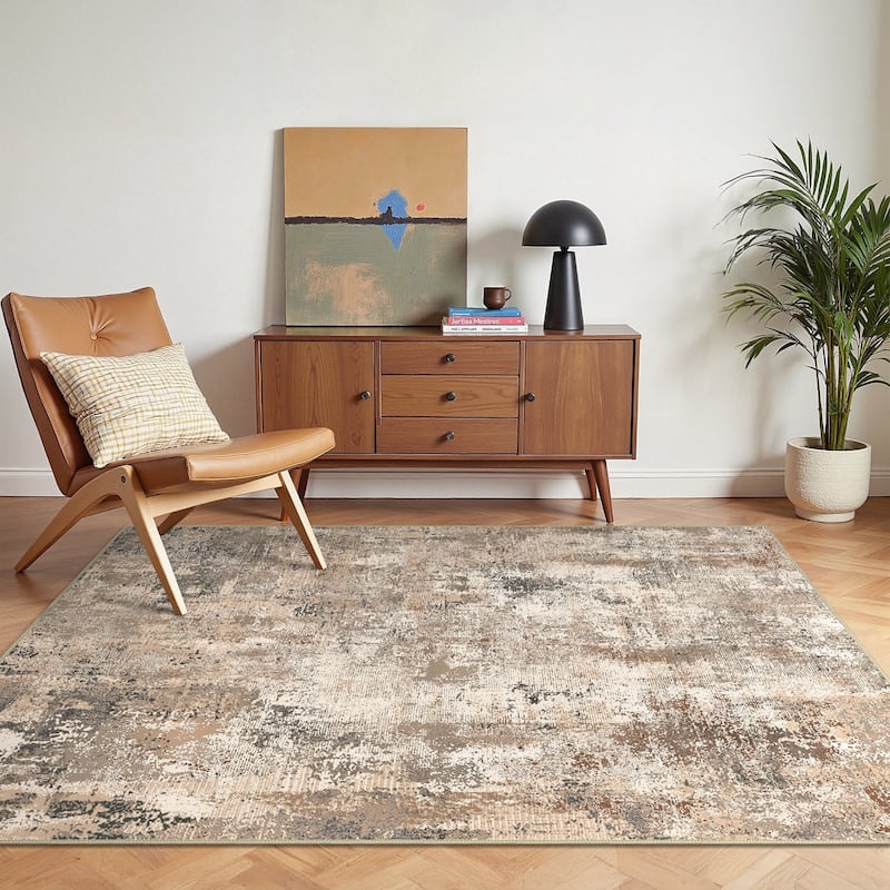 Mcow Abstract Taupe Collection Machine-Washable Non-Slip Area Rug - 8' x 10'