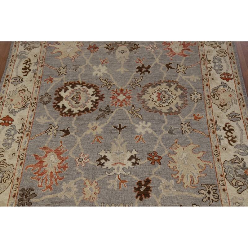 Hand Knotted Oriental 100% Wool Carpet Transitional All-Over Greys & Charcoal Oushak Area Rug - 8' 9'' X 5' 9''