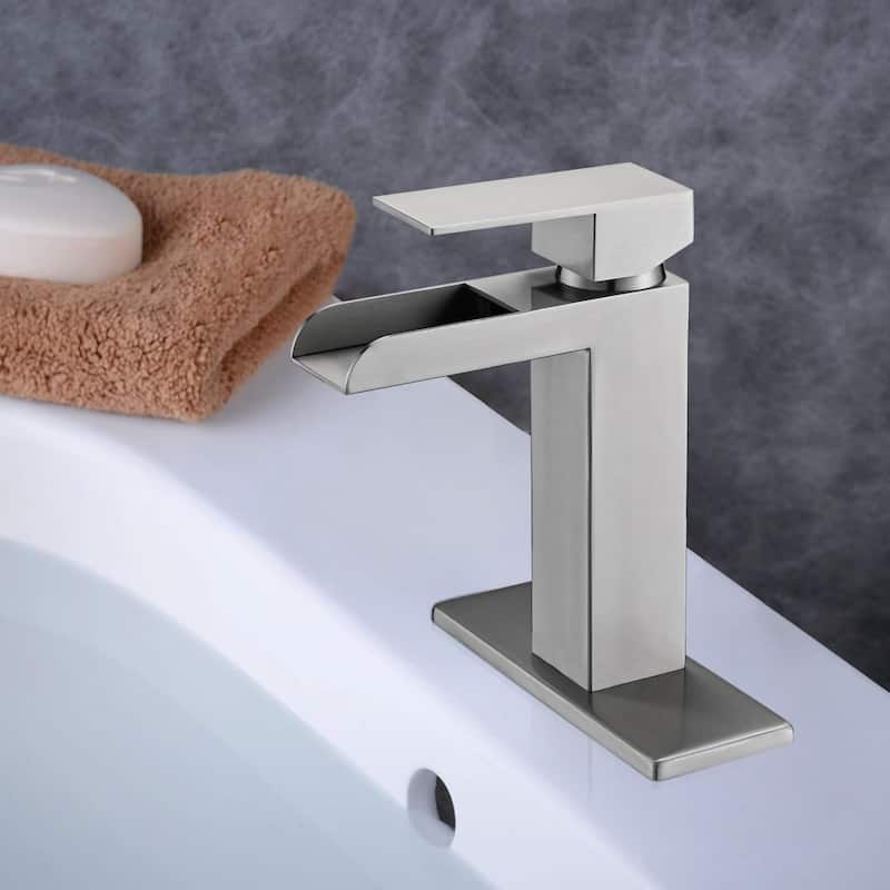 Modern Waterfall Single Handle Bathroom Sink Faucet with Overflow Pop Up Drain, Anti Corrosion and Rust Resistant
