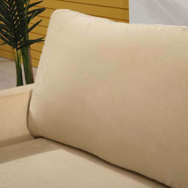Modern Loveseat Square Arms Upholstered Velvet Sofa with Pillows