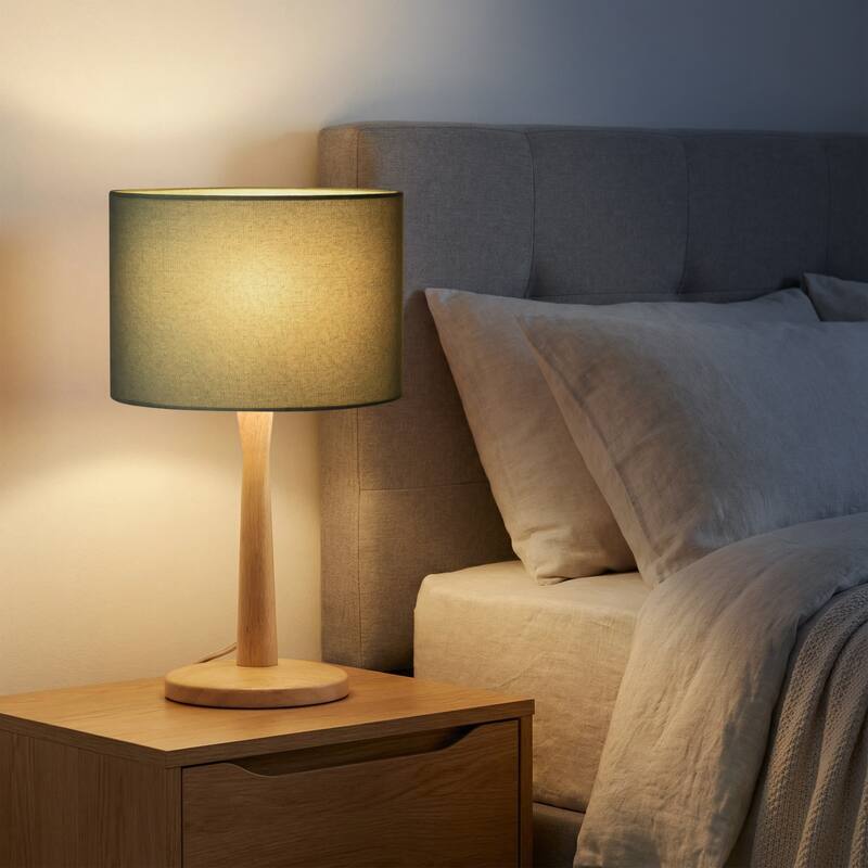 16.3 in. Modern Natural Wood Table Lamp with Linen Fabric Shade