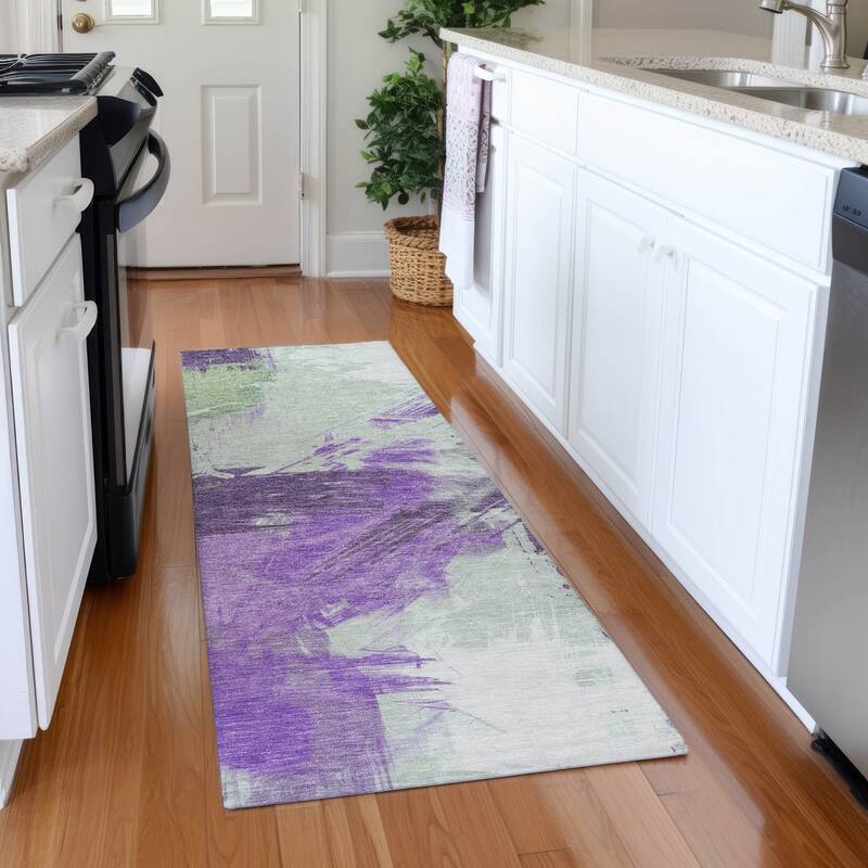Premium Washable Super Soft Modern Brushstrokes Mayfield Rug - Purple - 2'3" x 7'6"