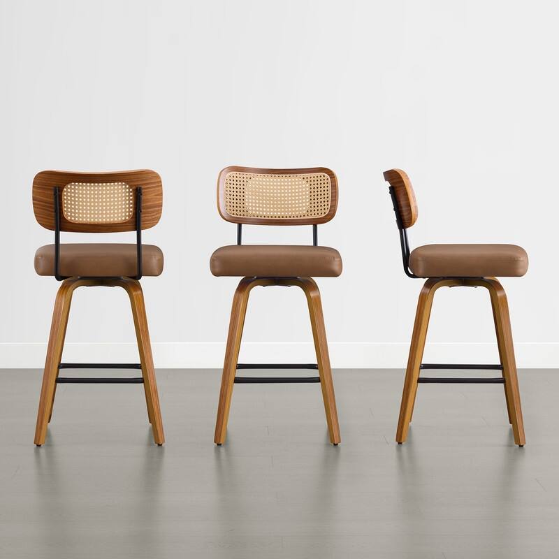 Spruce & Spring 26" Swivel Bar Stool with Bentwood Back or PE Rattan Back