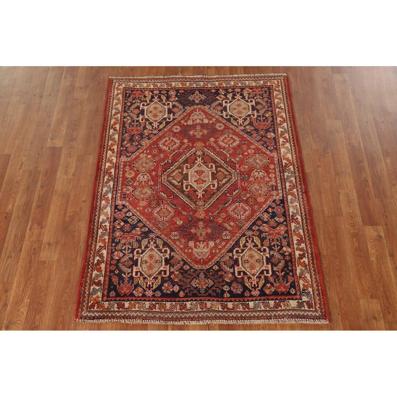 Pre-1900 Antique Vegetable Dye Shiraz Persian Rug Handmade Wool Carpet - 3'5"x 4'9"